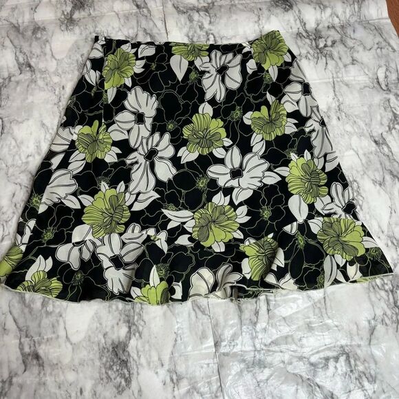 Vintage 90s Worthington Petite Floral Print flower Skirt Green black size 12P - Picture 3 of 7
